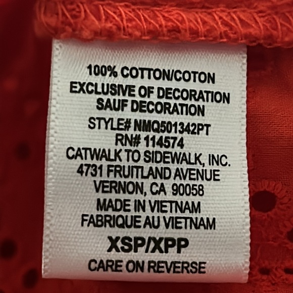 Pleione Blouse Red Orange Geometric Cap Sleeve - Picture 6 of 7